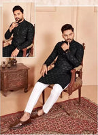Xepon MenS Cotton Traditional Chikankari Mirror Work Embroidered Casual Knee Length Long Sleeve Mandarin Neck Straight Kurta Fo