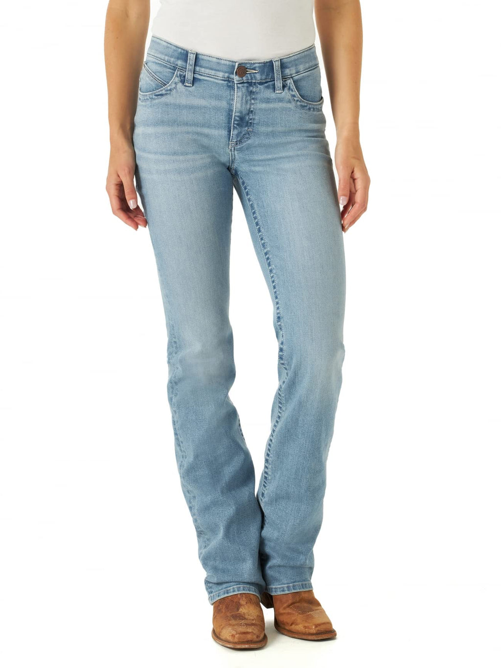 Wrangler Women's Willow Mid Rise Performance Waist Boot Cut Ultimate Riding Jean, Light Wash, 13-34