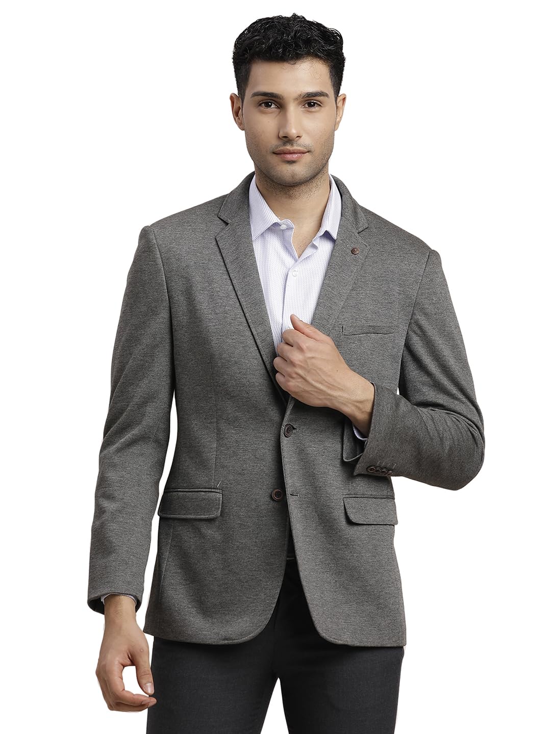 Turtle Men Cotton Blend Self Design Charcoal Blazer
