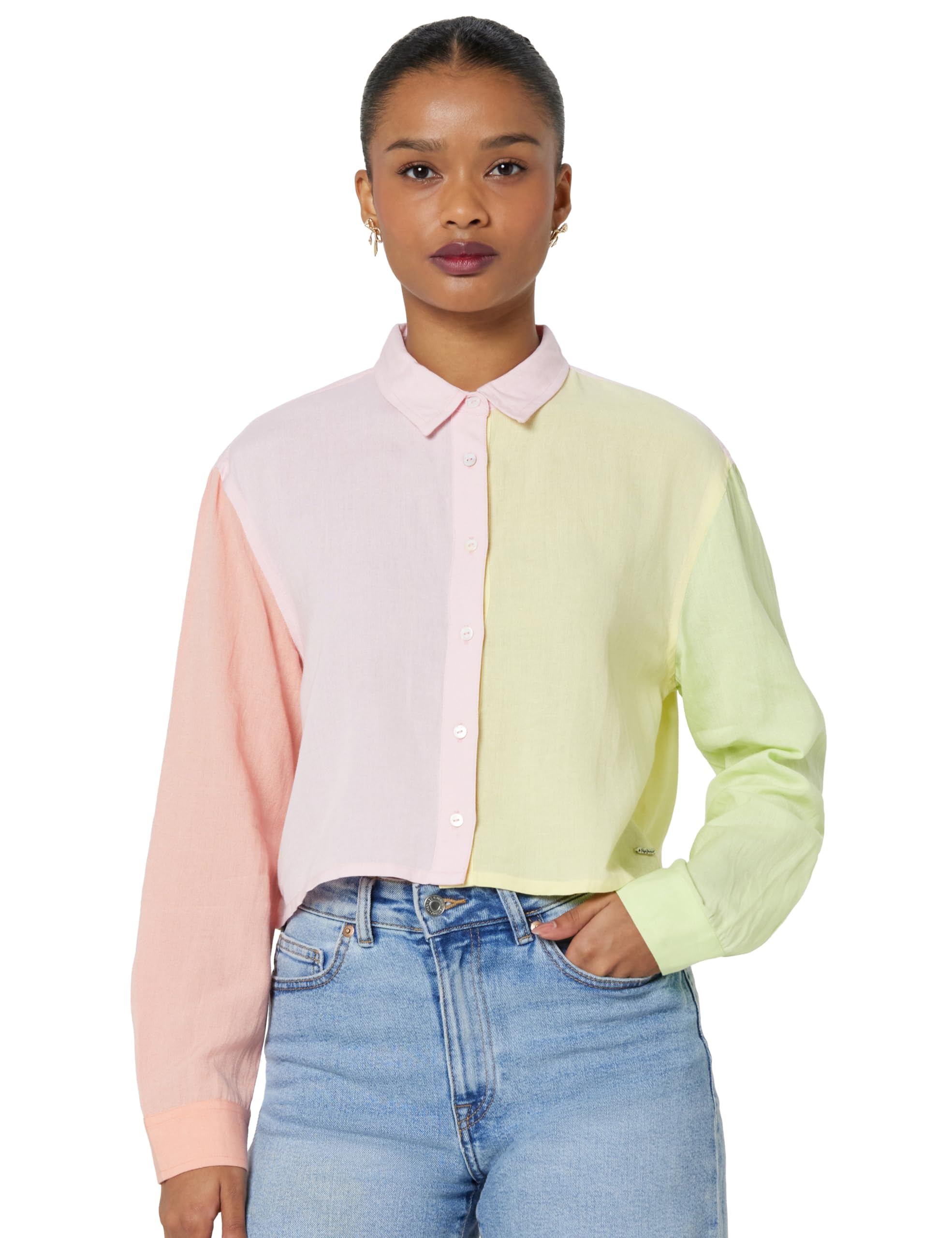 Pepe Jeans Color Block Viscose Round Neck WomenS Shirt (Multi, Small)