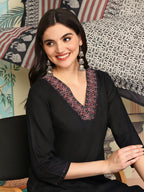 Ishin V-Neck Yoke Design Regular Mirror Work A-Line Kurta With Palazzos & Dupatta | Kurta Set For Women | Kurta With Trousers An