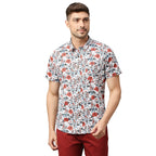Thomas Scott Mens Printed Slim Fit 100% Cotton Casual Shirt with Spread Collar and Half Sleeve