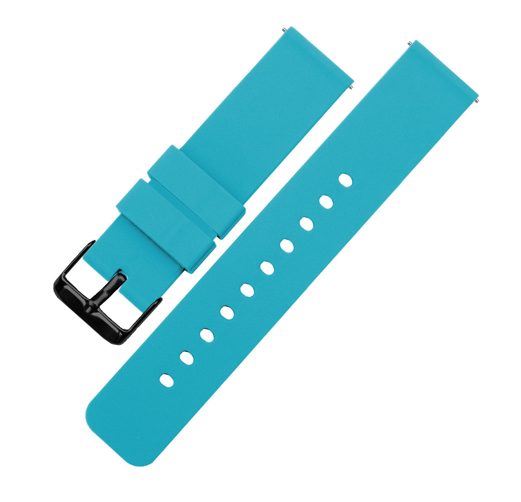 BARTON WATCH BANDS 16mm Aqua Blue Soft Silicone Quick Release - Black Buckle
