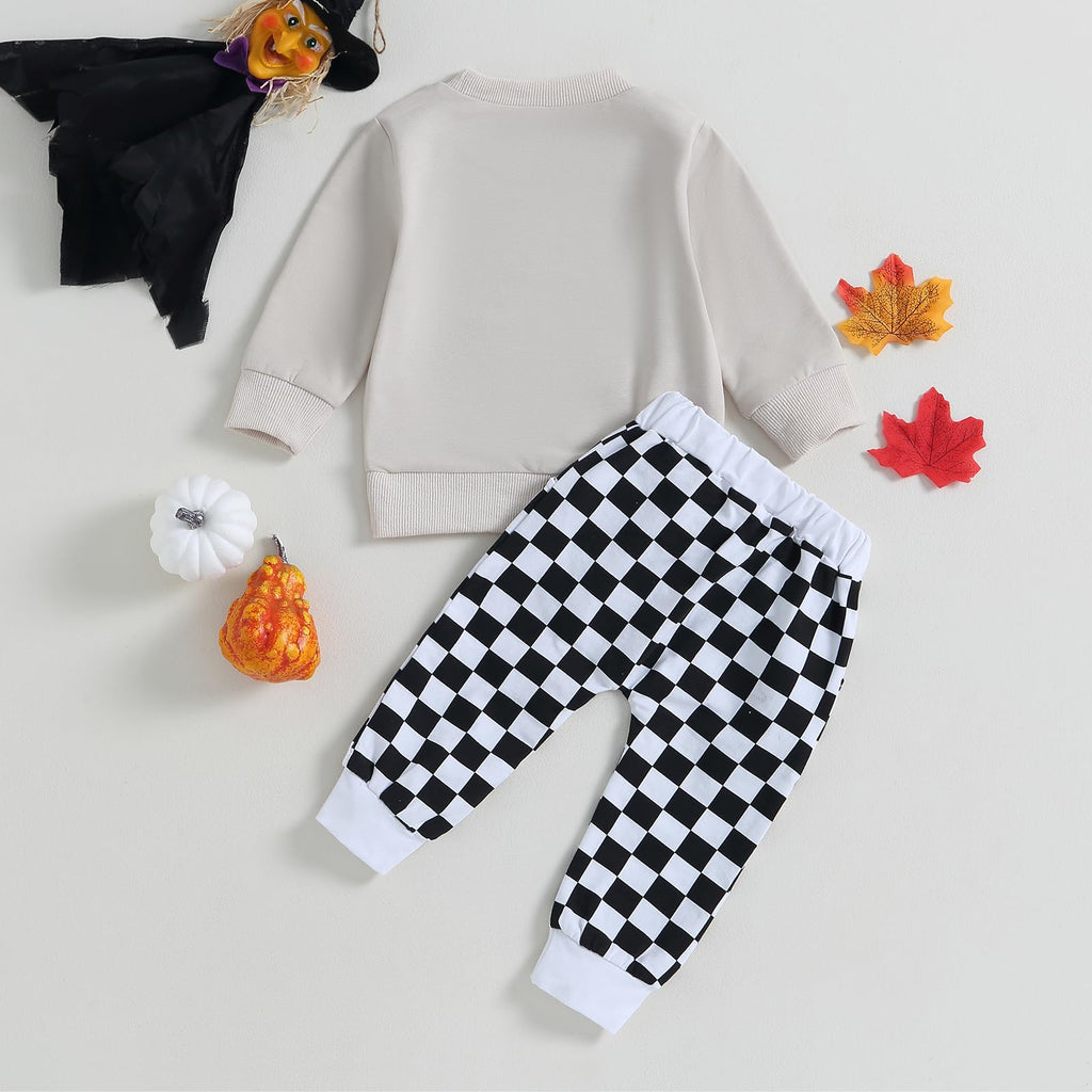 Baby Boy Halloween Pants Outfits Long Sleeve Shirts Pumpkin Sweatshirt Pants Infant Boys Fall Halloween Clothes Set (Light Grey)