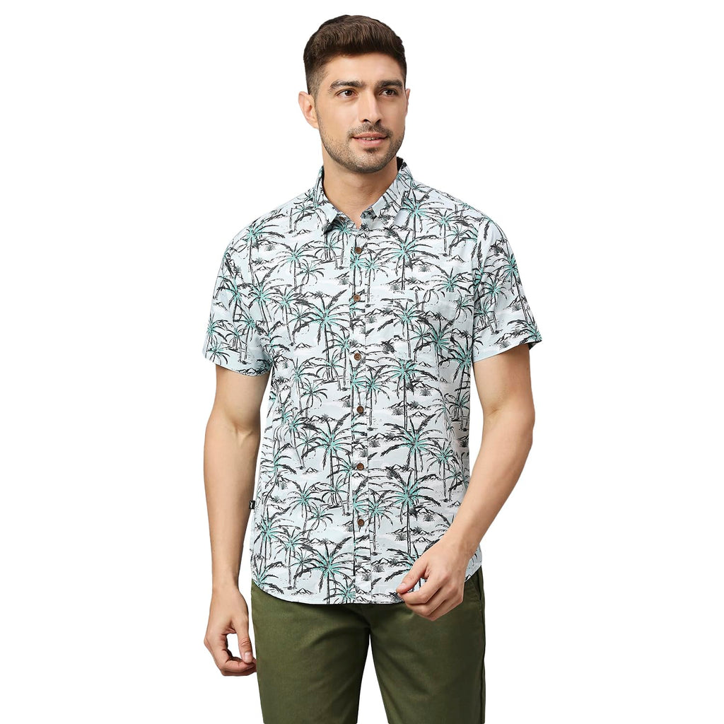 Thomas Scott Mens Printed Slim Fit 100% Cotton Casual Shirt with Spread Collar and Half Sleeve