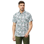 Thomas Scott Mens Printed Slim Fit 100% Cotton Casual Shirt with Spread Collar and Half Sleeve