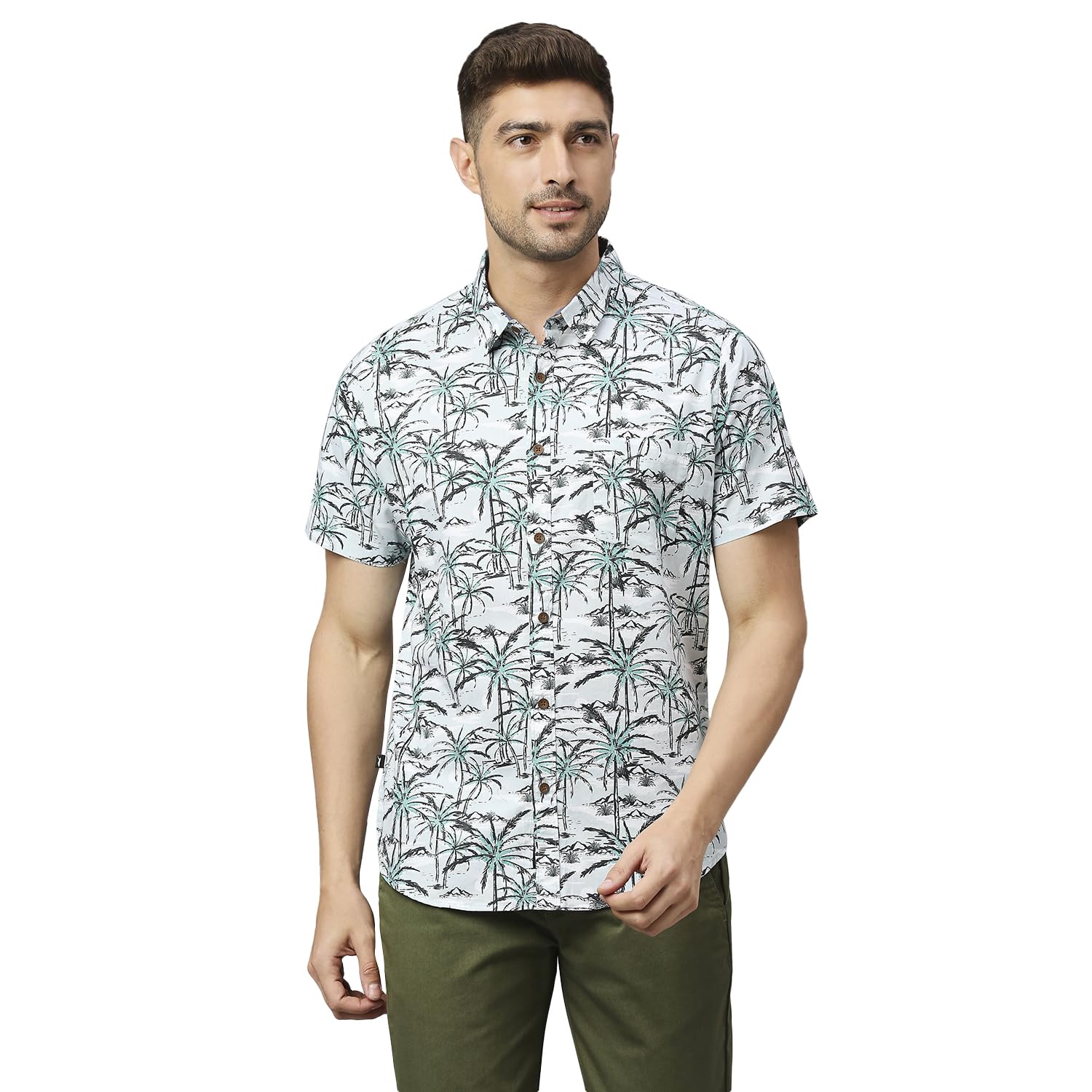 Thomas Scott Mens Printed Slim Fit 100% Cotton Casual Shirt with Spread Collar and Half Sleeve