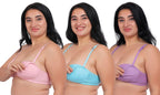 Fabme WomenS Cotton Wire Free Casual Balconette Bra (Pack Of 3) (Po3-Br_219_Seagreen, Lavender, Pink