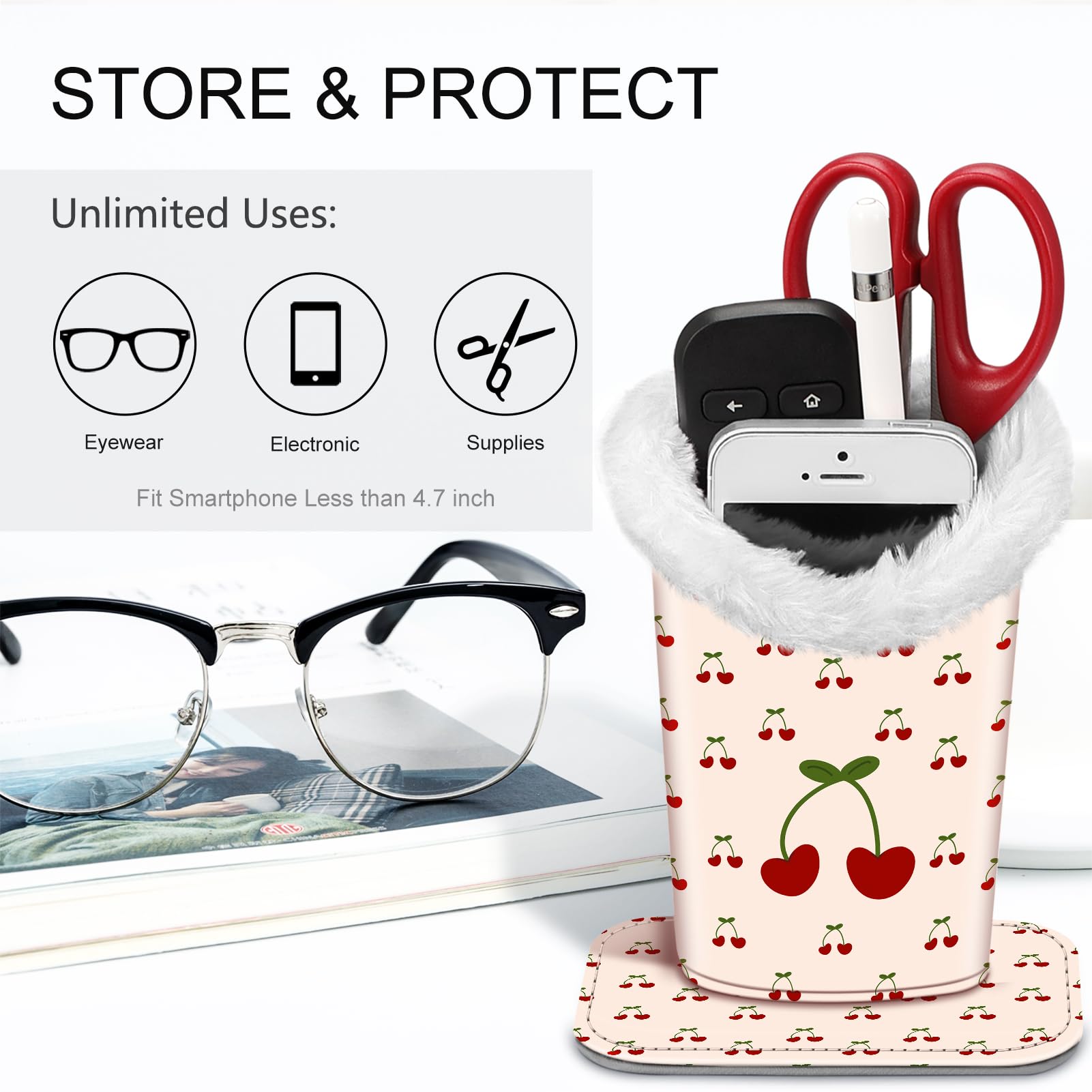 Fintie Plush Lined Eyeglasses Holder, Glasses Stand Case, Anti-scratch Glasses Storage Organizer for Desk, Nightstand, Office, C