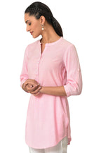 Aurelia Pink Textured Cotton-Rayon Blend Regular Kurti For Women