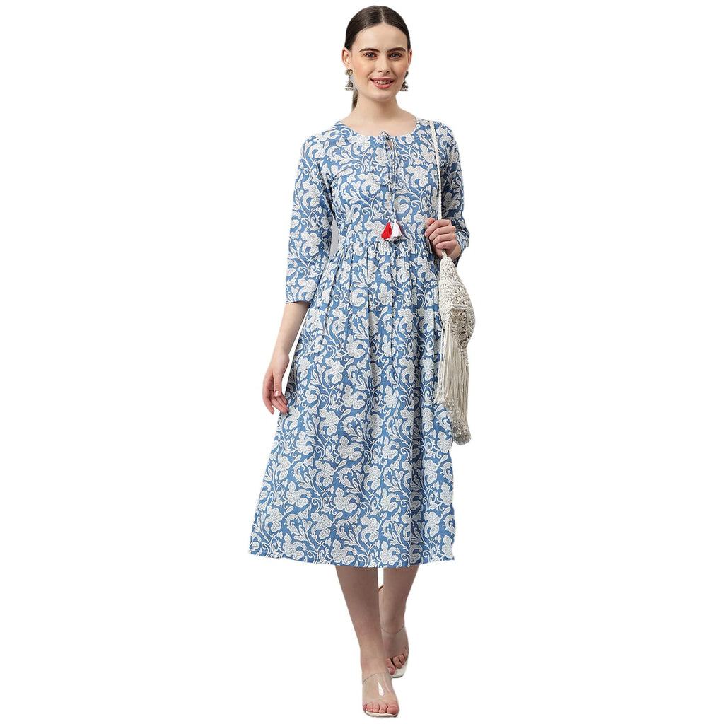 Gosriki Women'S Cotton Blend Anarkali Printed Kurta (Fulkali New Blue_Xl-Go_Blue_X-Large)