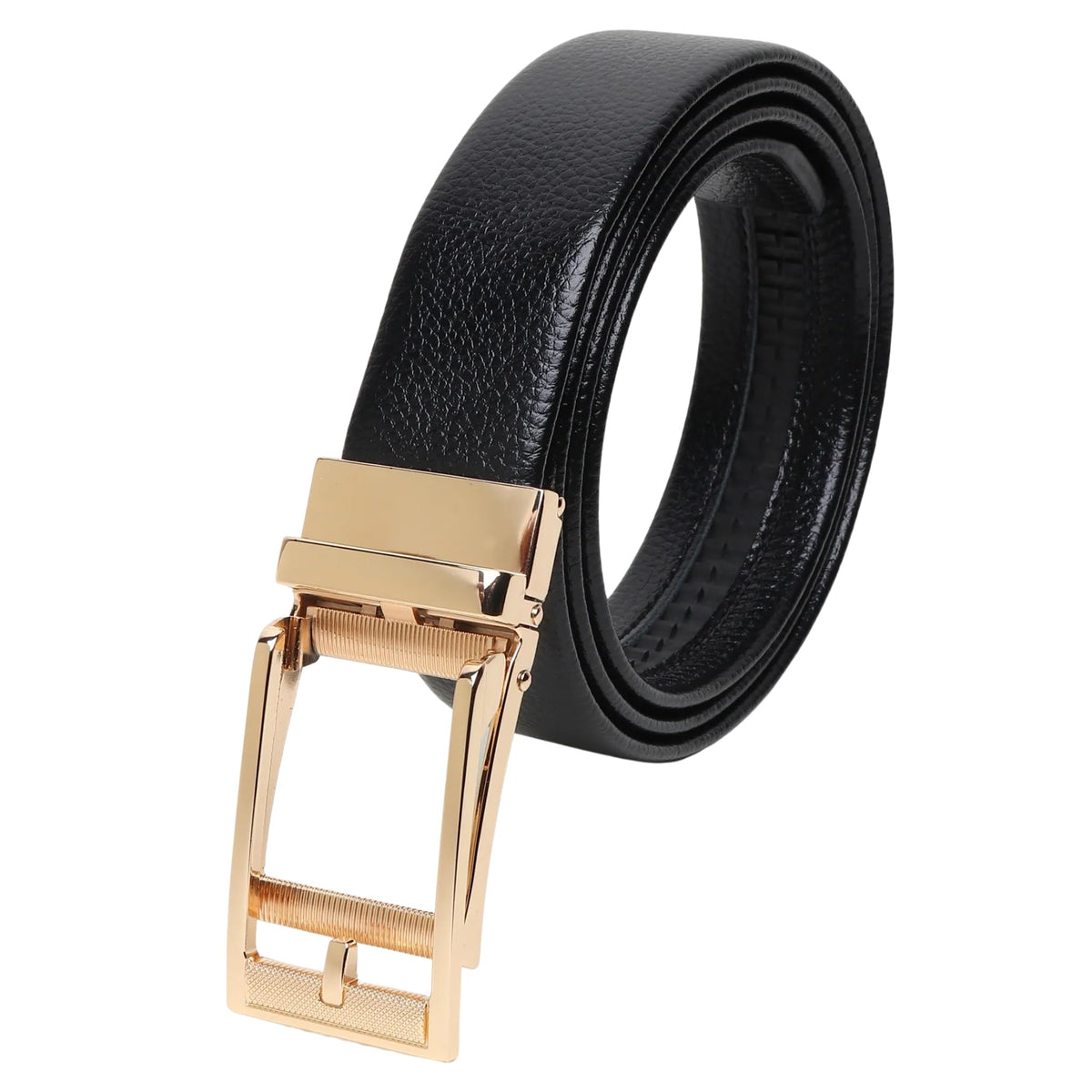 Zacharias MenS Artificial Leather 35 Mm Autolock Golden Buckle Belt (Ab08_Black_48) (Pack Of 1) 46