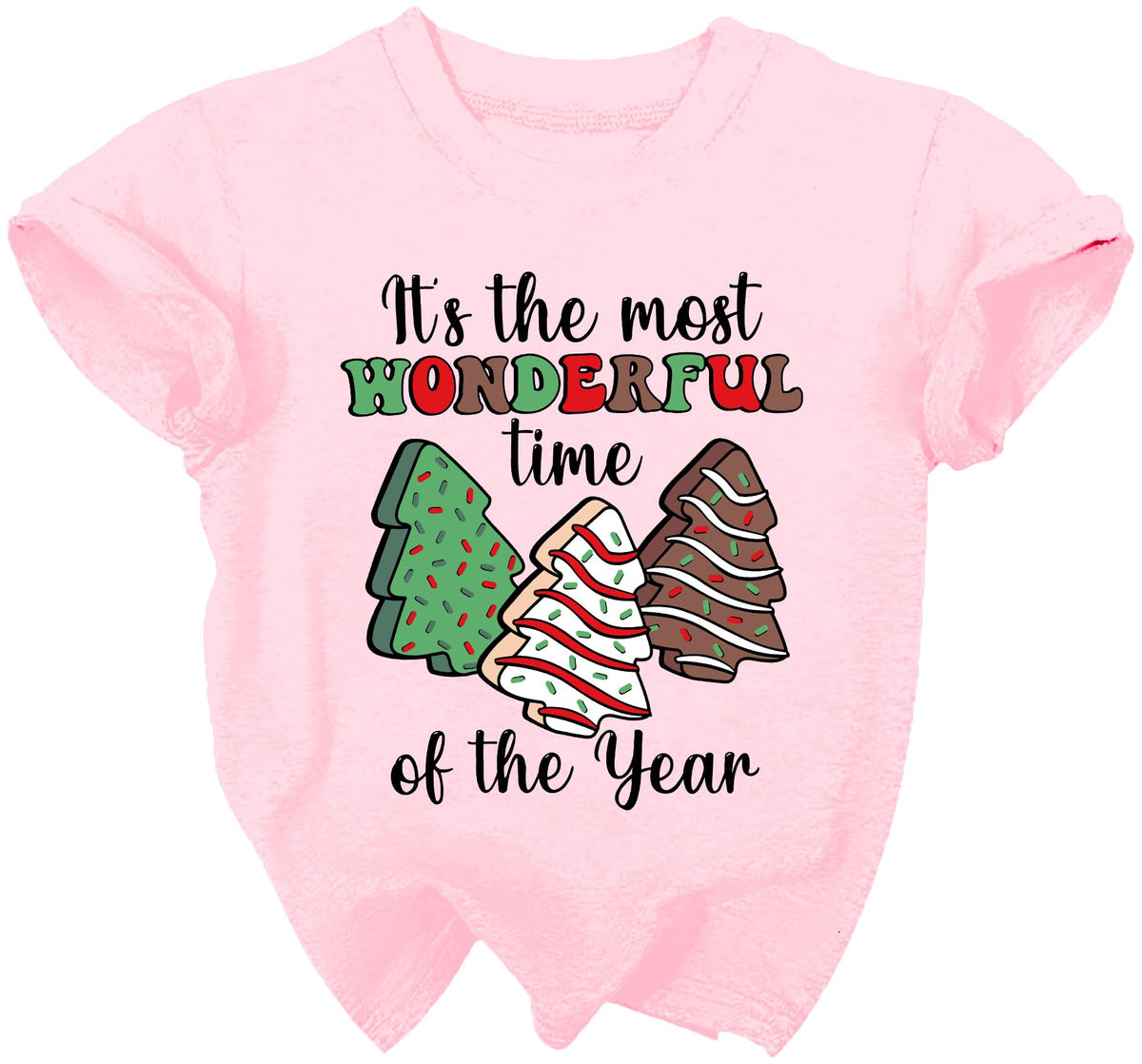 Toddler Christmas Shirts Boys Girls Christmas Tree Cake Tshirt Xmas Graphic Tee Tops Holiday Outfit, Pink, 4T 4