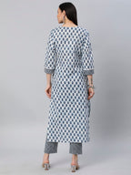 ANNI DESIGNER Womens Cotton Blend Straight Printed Kurta with Pant Set (Bitiya Blue_M_Blue_Medium)