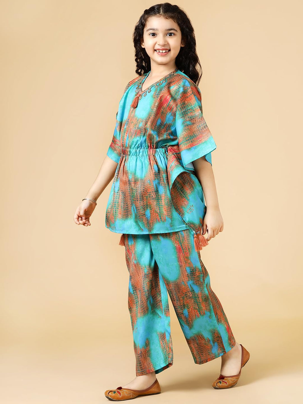 A.T.U.N. (ALL THINGS UBER NICE) Girls Printed Polysilk Top with Straight Pant Set