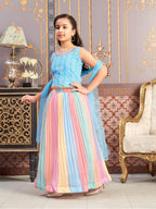 Aarika Girls Ethnic Wear Turquoise-Multi Colour Beads Embroidery/Print Georgette Lehenga Choli Set With Dupatta (5-16 Years)