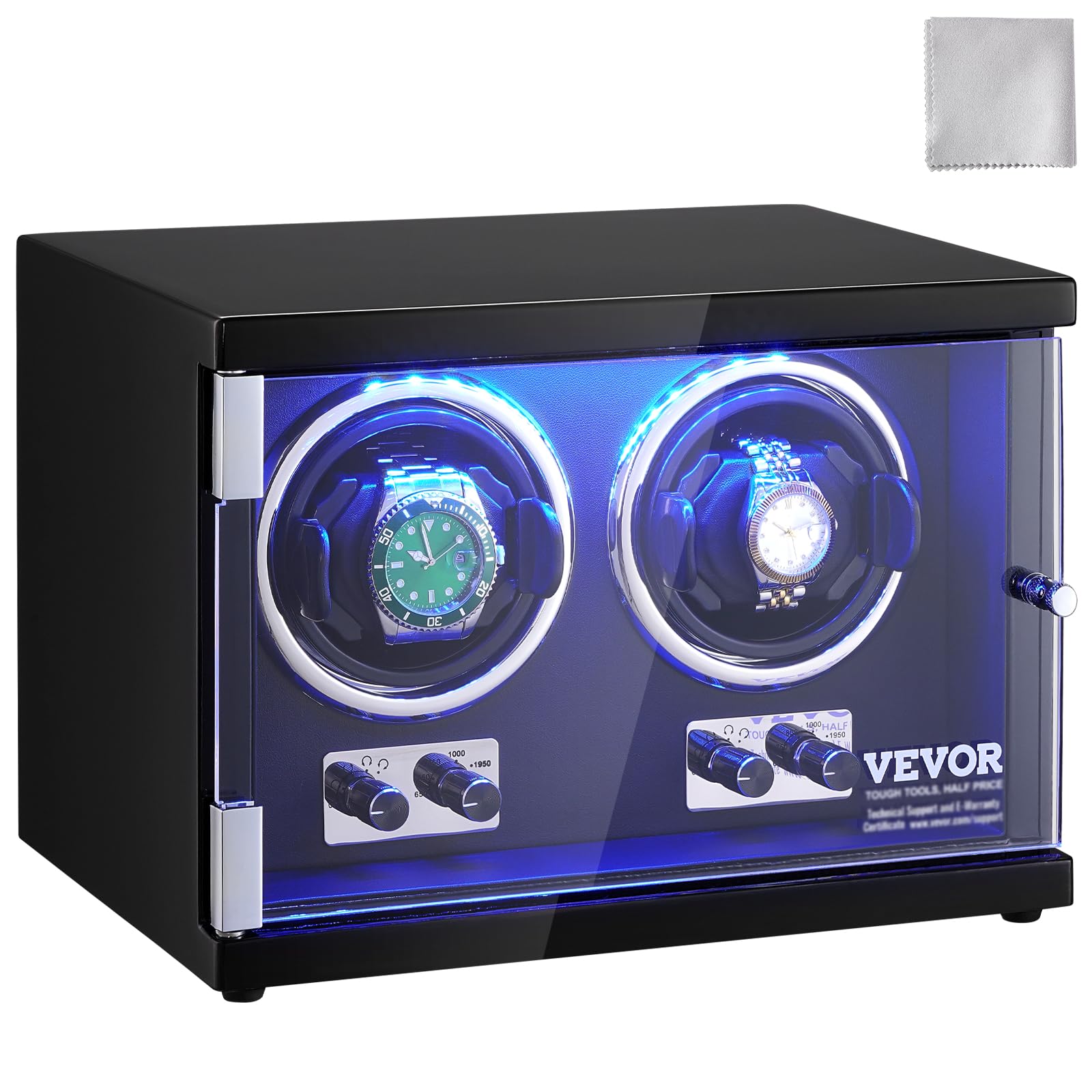 VEVOR Watch Winder, Rotating Watch Box for High-End Automatic Watches, 2 Watch Winder Case with Quiet Japanese Motors, LED Light