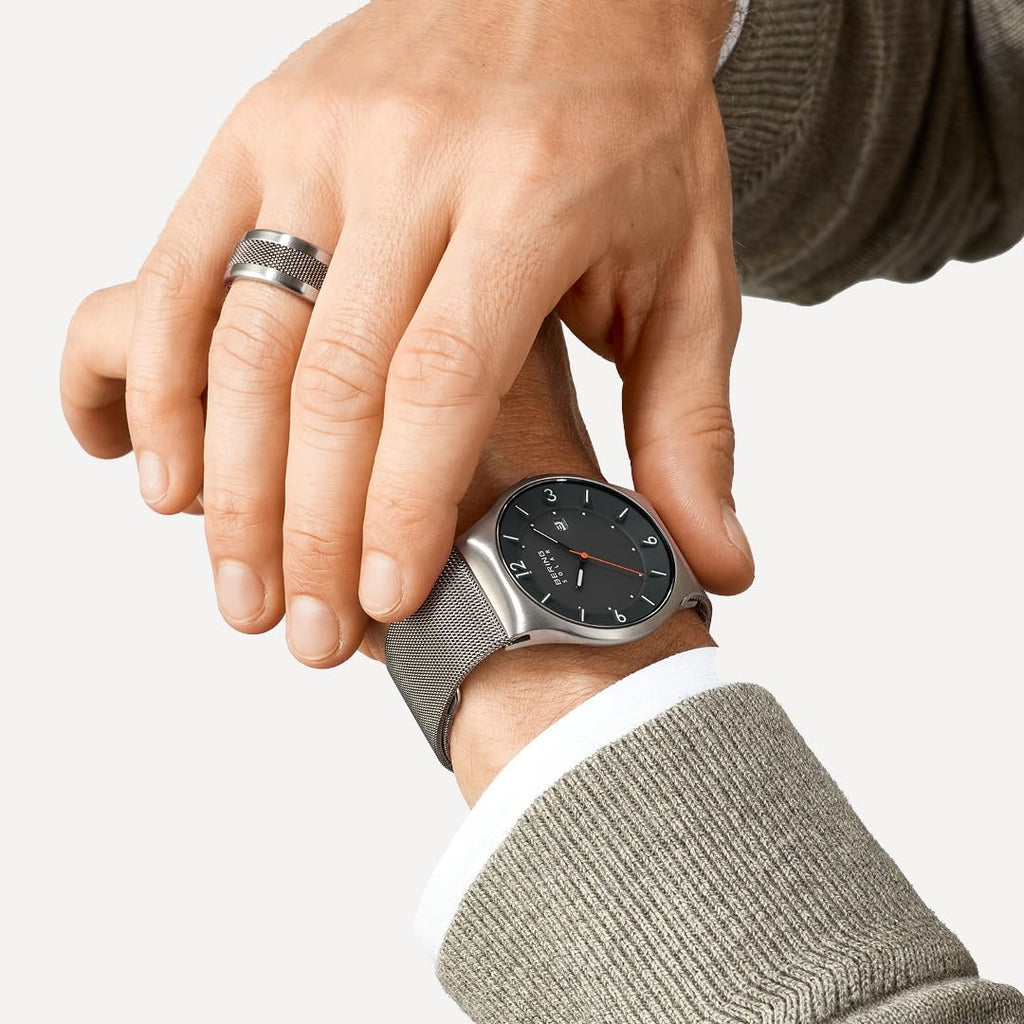 BERING Men Analog Solar Collection Watch with Stainless Steel Strap & Sapphire Crystal, Grey/Dark Grey, 40, Grey/Dark Grey
