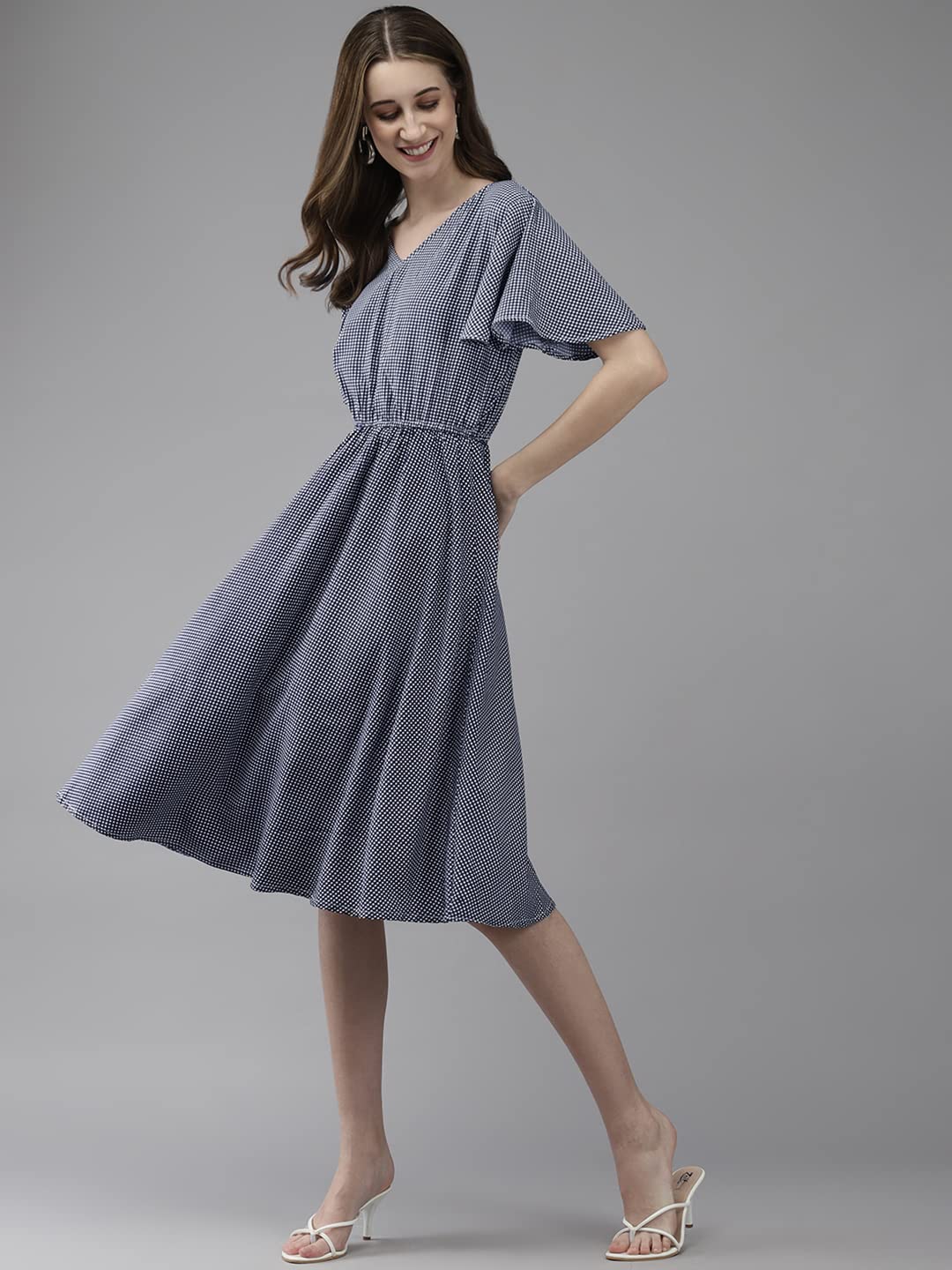 Aarika Womens Navy Blue Colour Polycrepe Check Dress (S-Xxl)