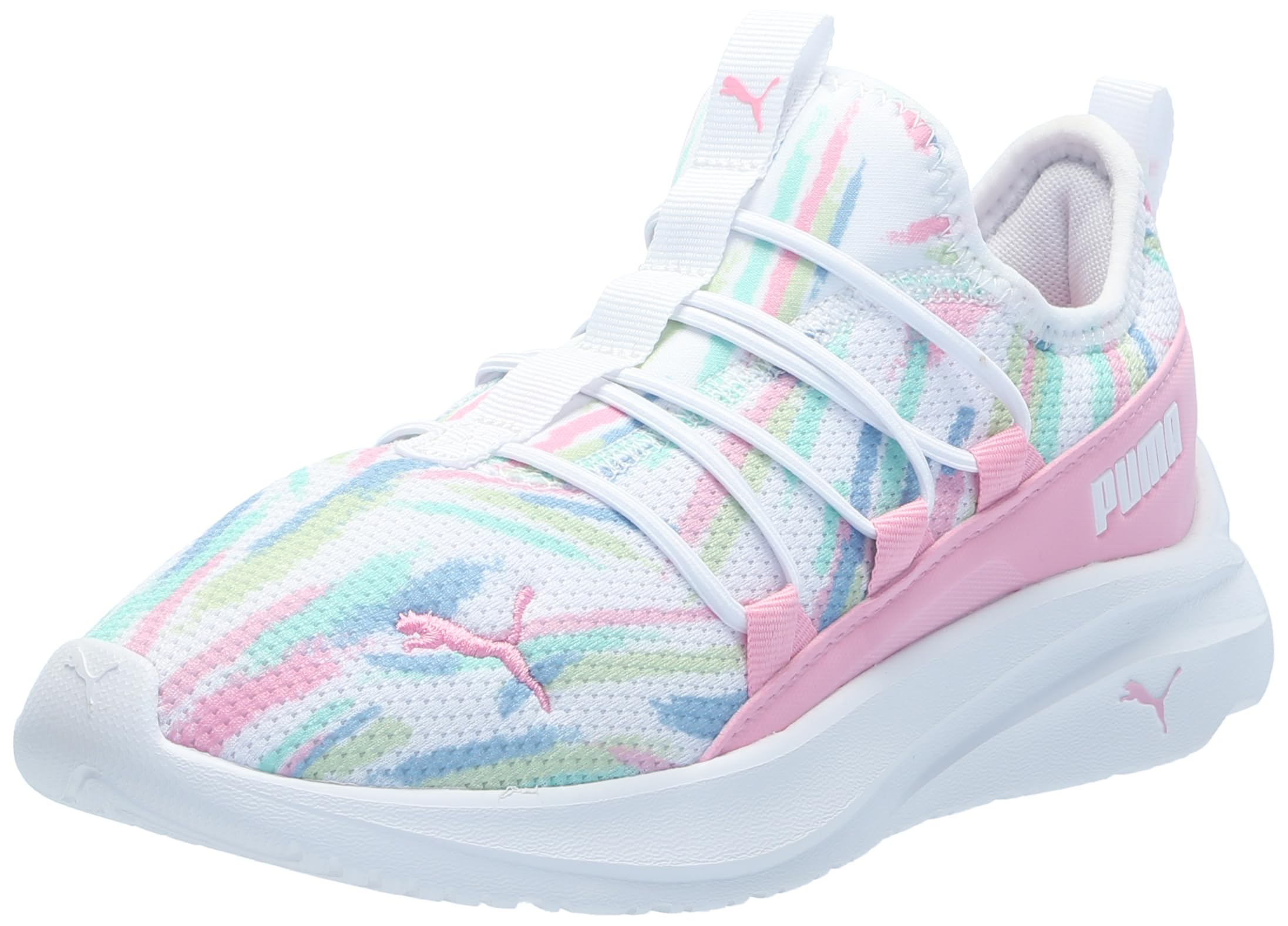 PUMA One4All Sneaker, White-Pink Lilac-Mint, 5 US Unisex Big Kid