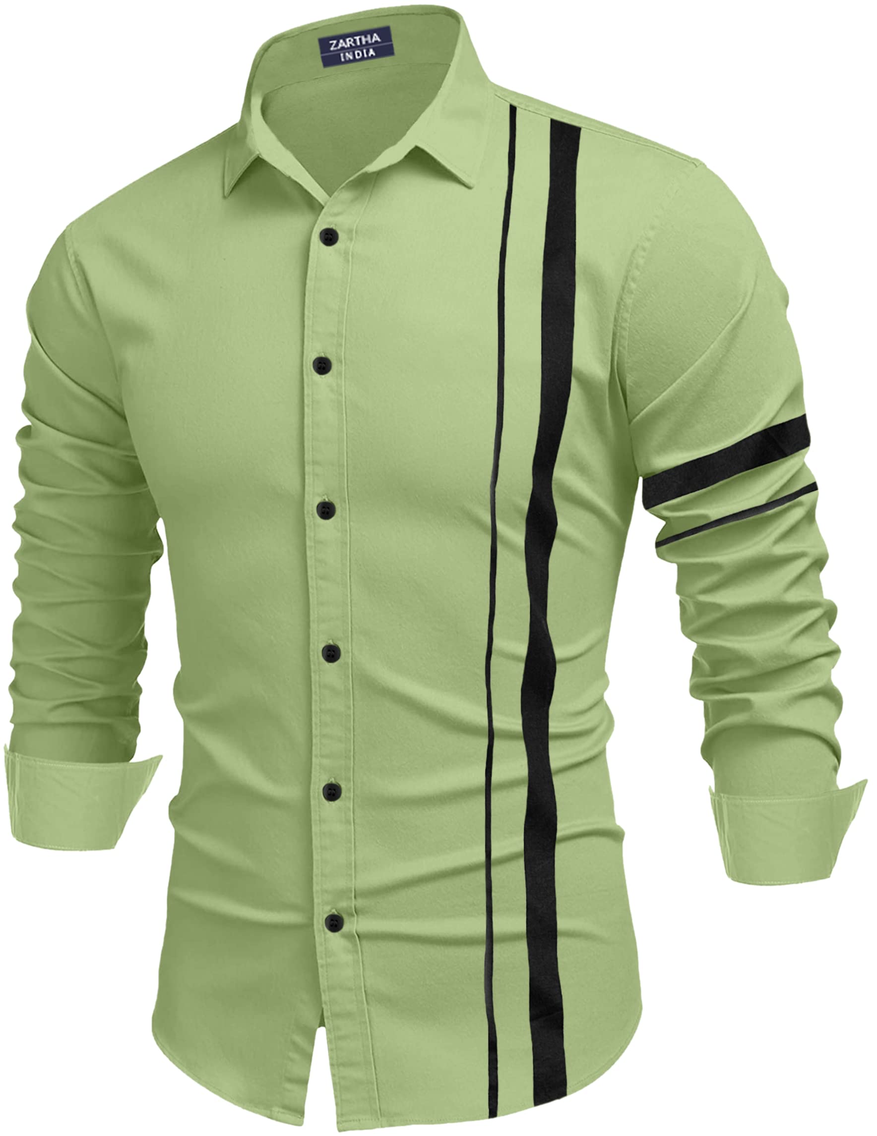 Zartha MenS Regular Fit Striped Pattern Cotton Blend Shirt With Spread Collar Long Sleeve And Standard Length | Shirt For Man L