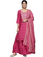 Libas Womens Yoke Design Silk Blend Straight Kurta With Skirt And Dupatta