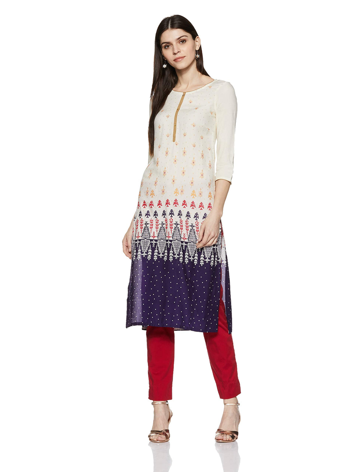 Aurelia Womens Synthetic Regular Kurta (18AUA10180-100238_Offwhite_Large)