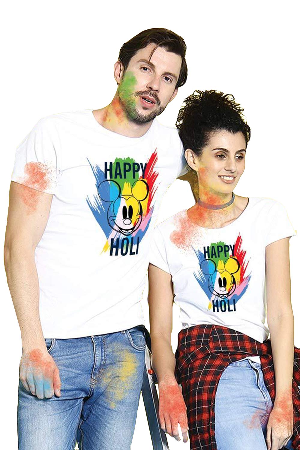 Bon Organik Couple Happy Holi Disney T-Shirt (COUPLEHOLIDBON4296_Womens XXL)
