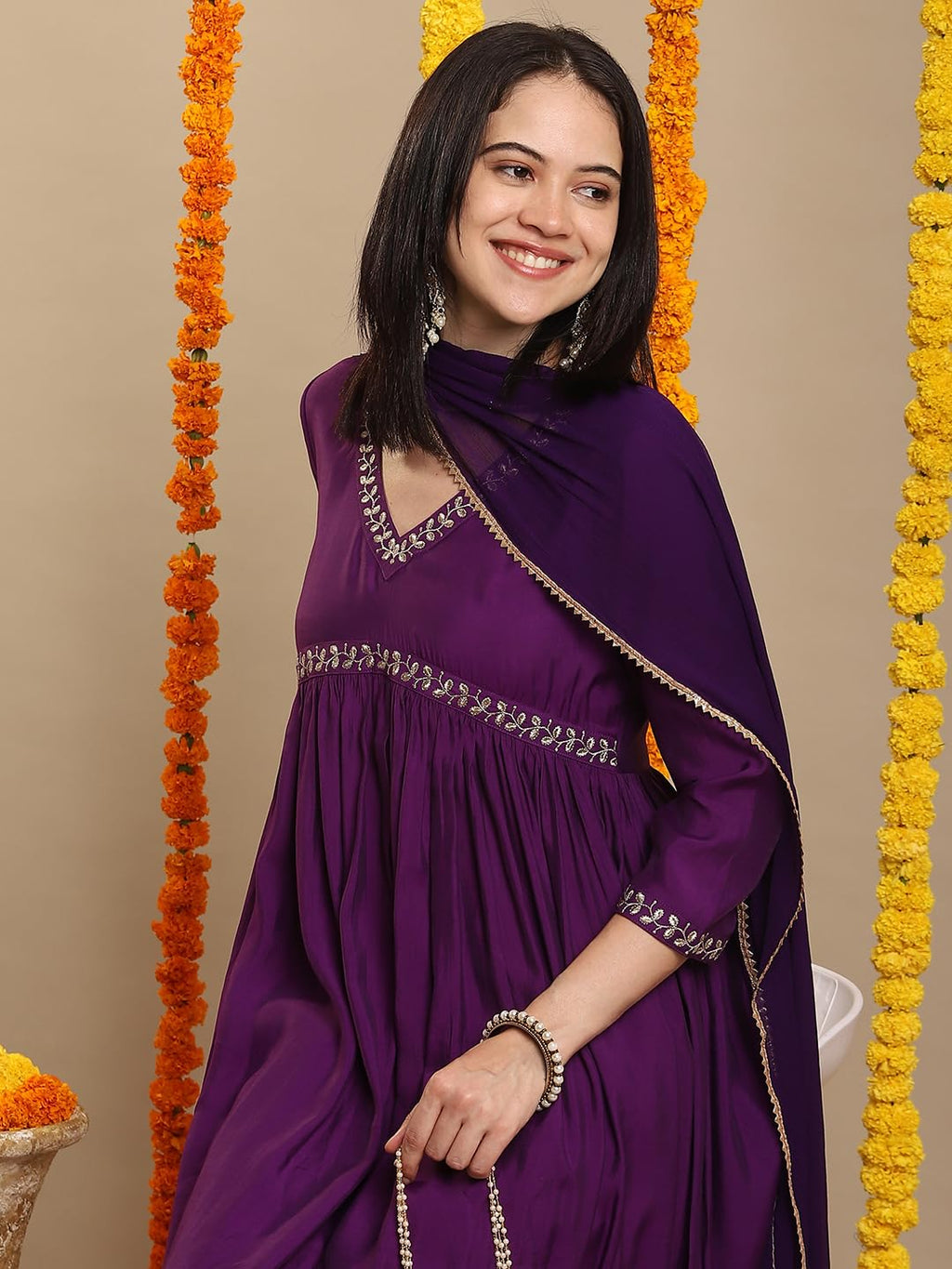 ANNI DESIGNER Women s Rayon Blend Kurta with Pants and Dupatta, Begani, 2XL