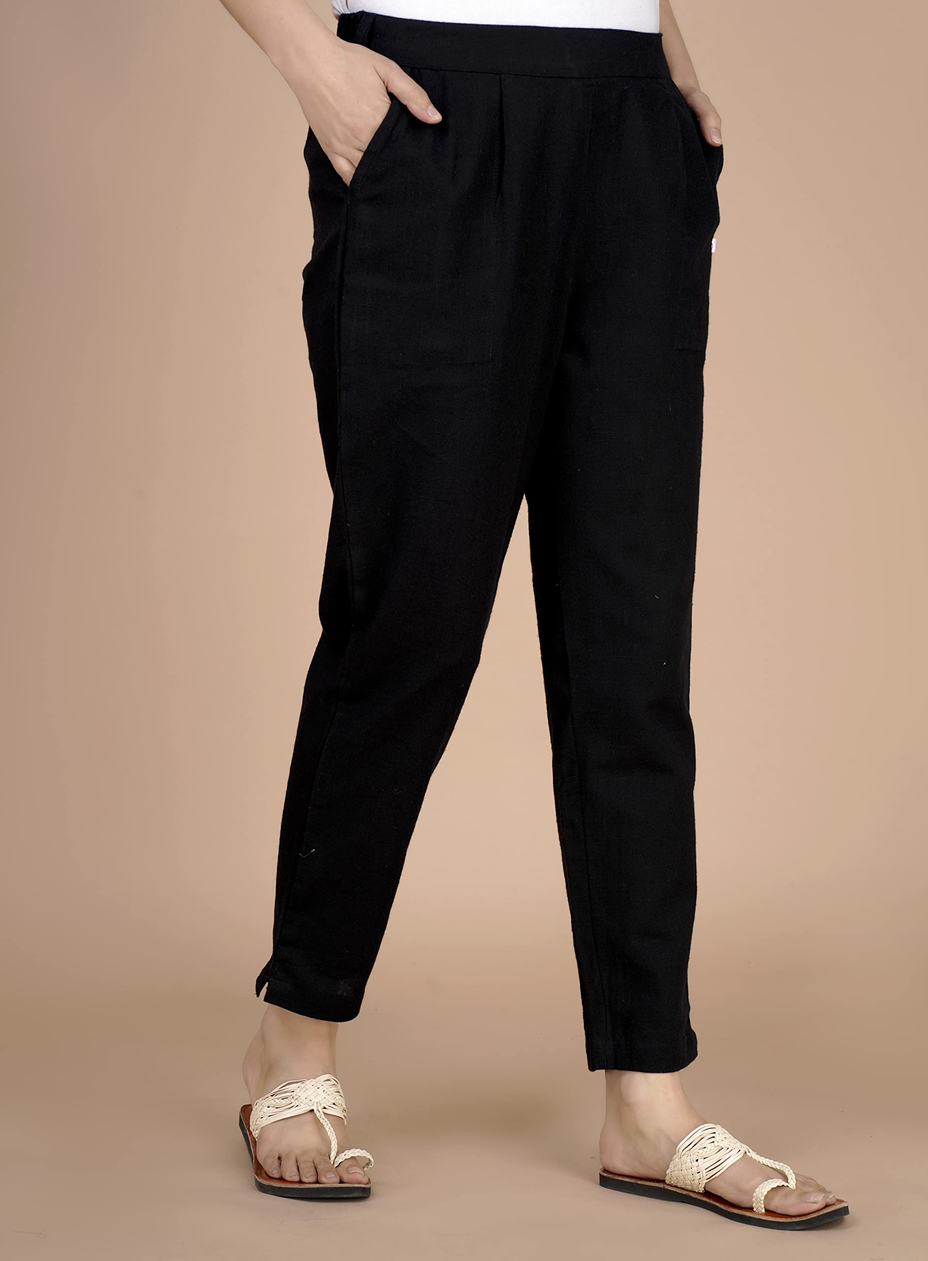 Digital Shopee Cotton Women Trouser Pant Use For Formal Office High Waist For Wide Leg Ankle Length Straight Pencil Pant (Black_