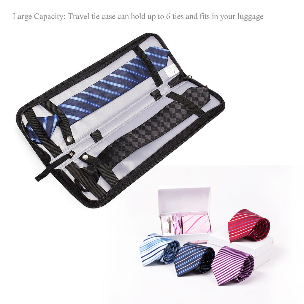 Iristide Travel Tie Case, Portable Waterproof Necktie Cufflinks Storage Box Tie Holder Stored up to 4-5 Ties - Black