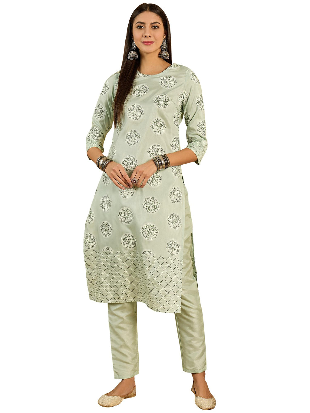 Ziyaa Art Women'S Green Poly Silk Kurta And Pant Set (Zikups3114Andpa-Rl5-3Xl