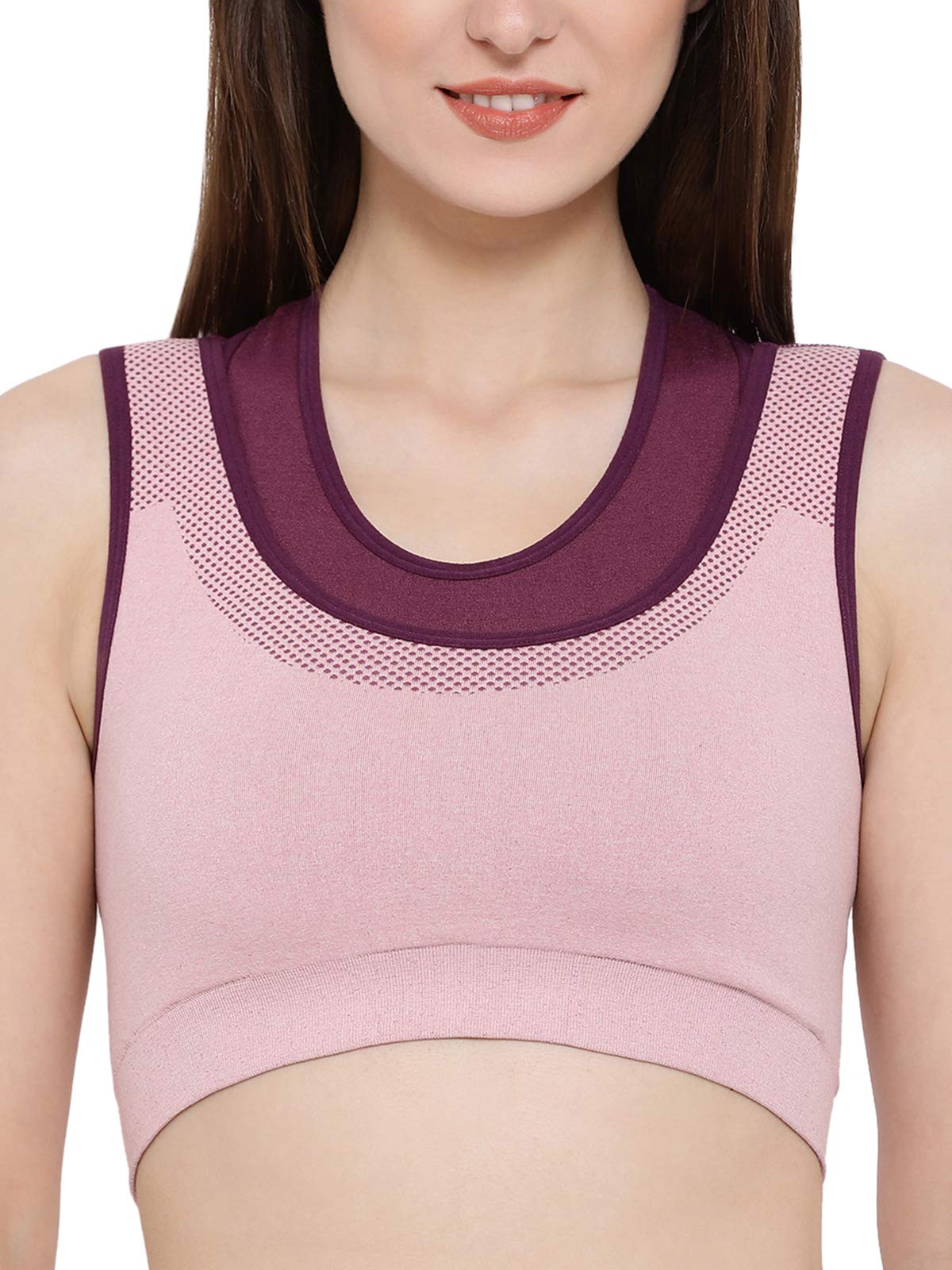 Clovia Womens Cotton Padded Wire Free Sports, Seamless Bra (BR1867P22S_Pink_S)
