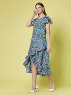 Oomph! WomenS Crepe Fit And Flare Maxi Dress (Group 62_Teal Blue