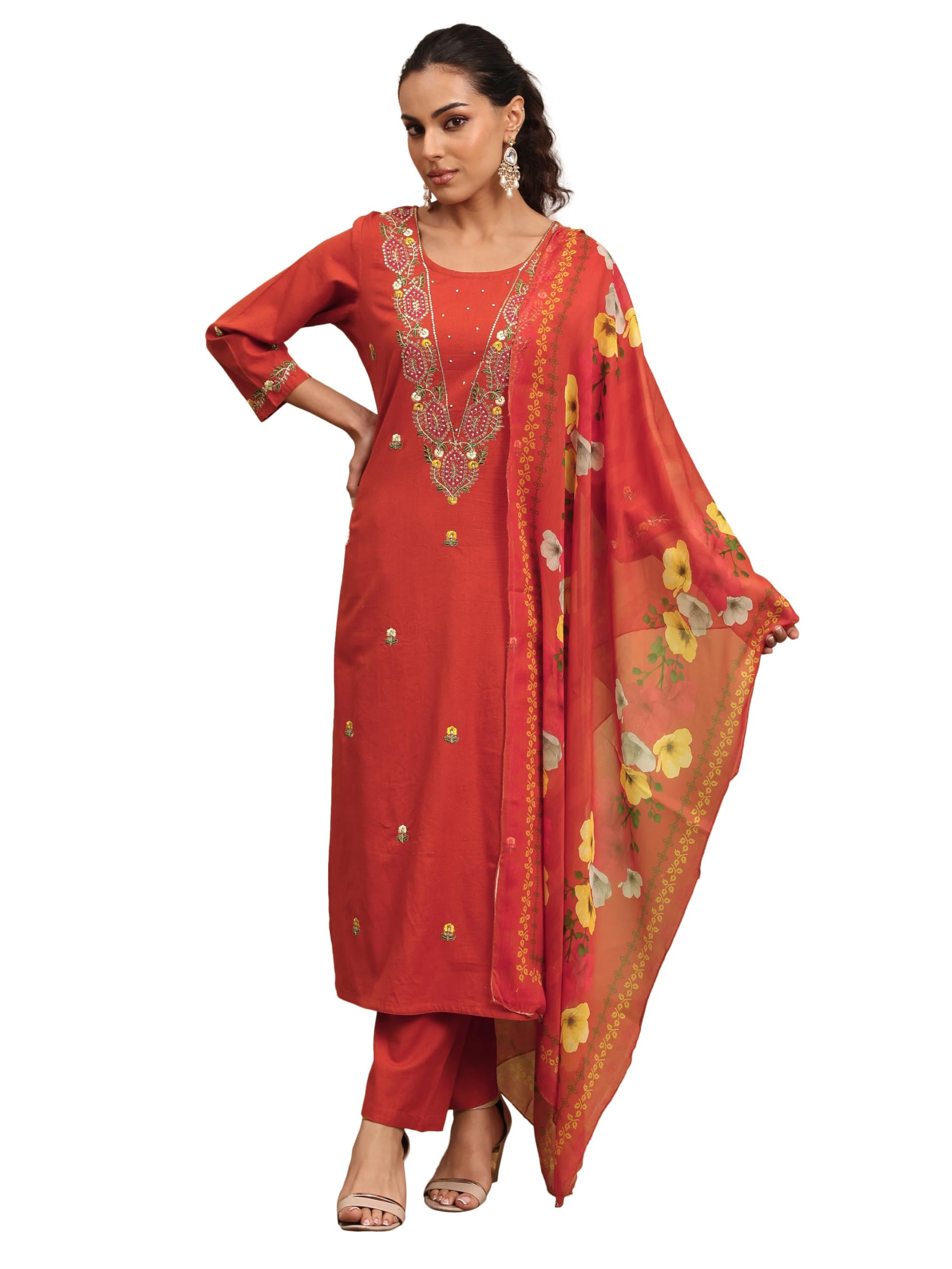 Libas Embroidered Cotton Blend Straight Kurta for Women (51237XXL)