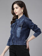Aarika Womens Cotton A-Line Short Length Coat (Dn-W-123_Navy Blue