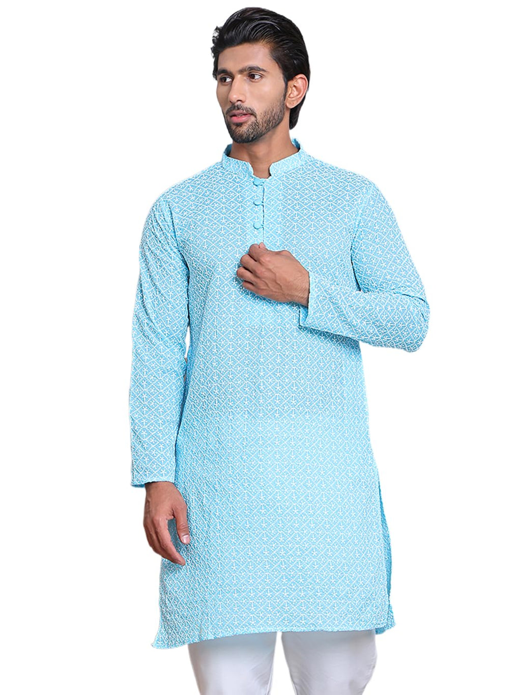 Jompers Mens Floral Embroidered Kurta Churidar Set