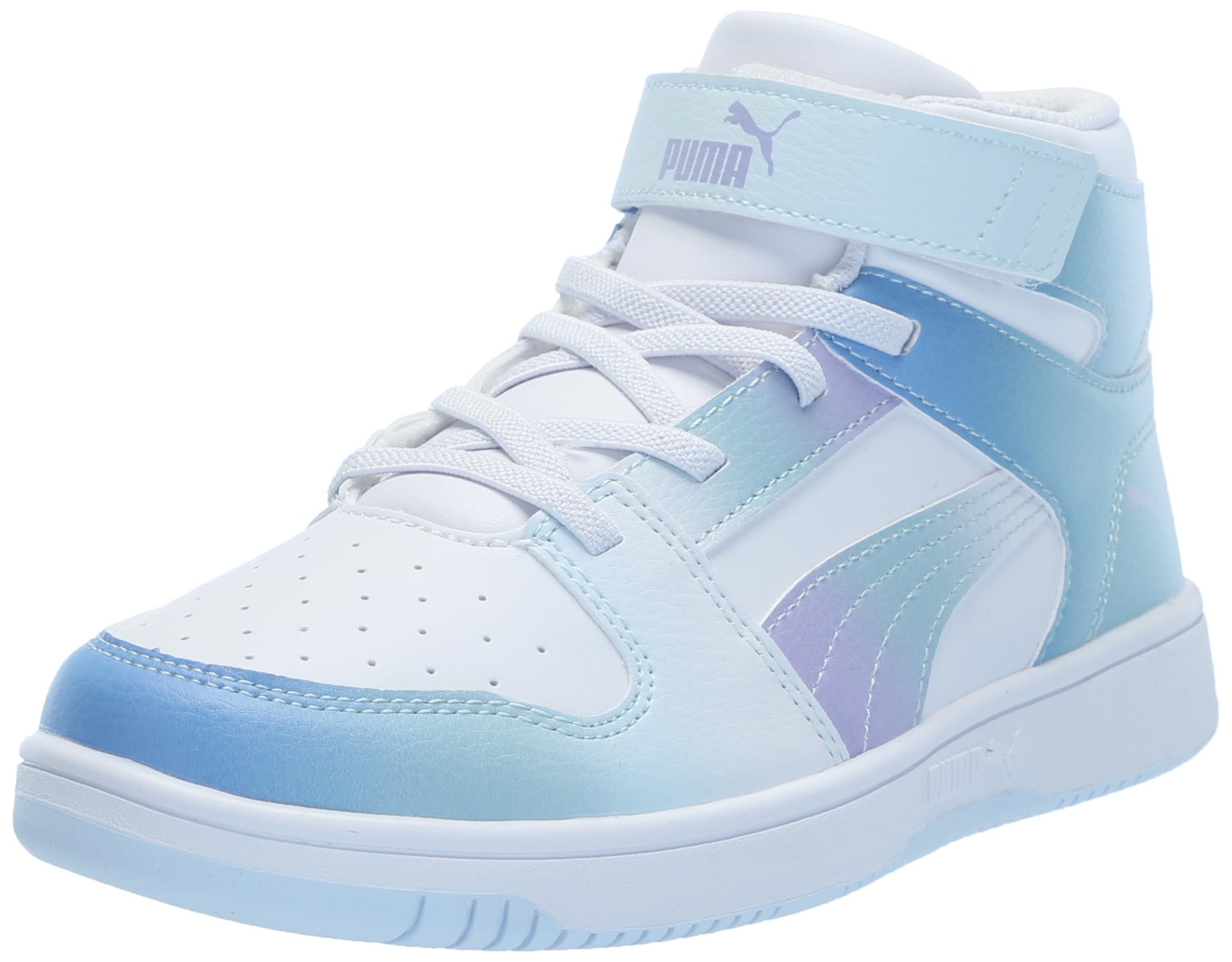 PUMA Kids Rebound Layup Mid Hook and Loop Sneaker, White-Vivid Violet-Turquoise Surf, 5 US Unisex Toddler