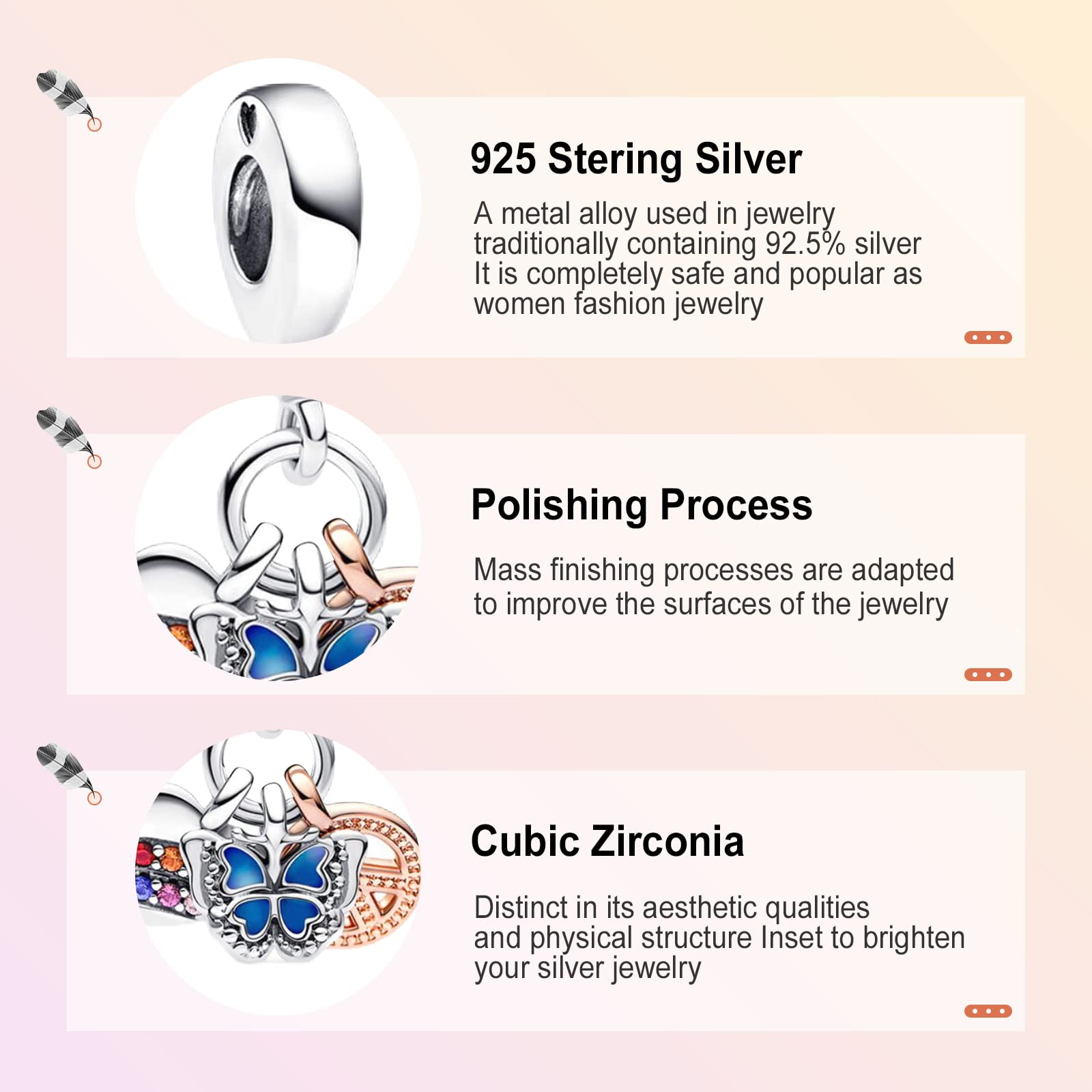 Annmors 925 Sterling Silver Charms fit Bracelets Necklaces Blue Butterfly Dangle Beads with 5A Cubic Zirconia Christmas Valentin