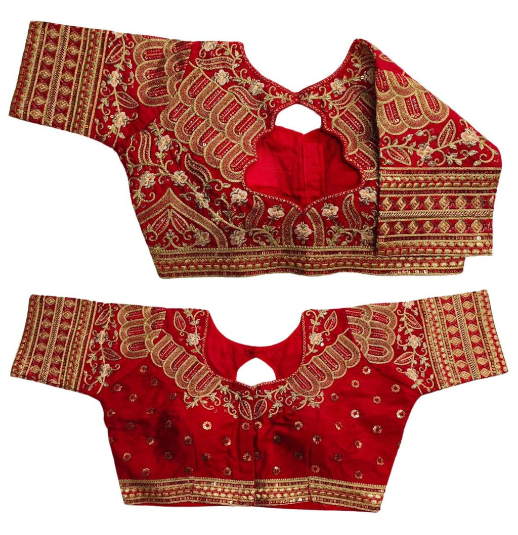 Pujia Mills WomenS Silk Half Sleeve Readymade Embroidery Multi Coding Gold Thread Indian Ethnic Designer Stitched Saree Blouse 