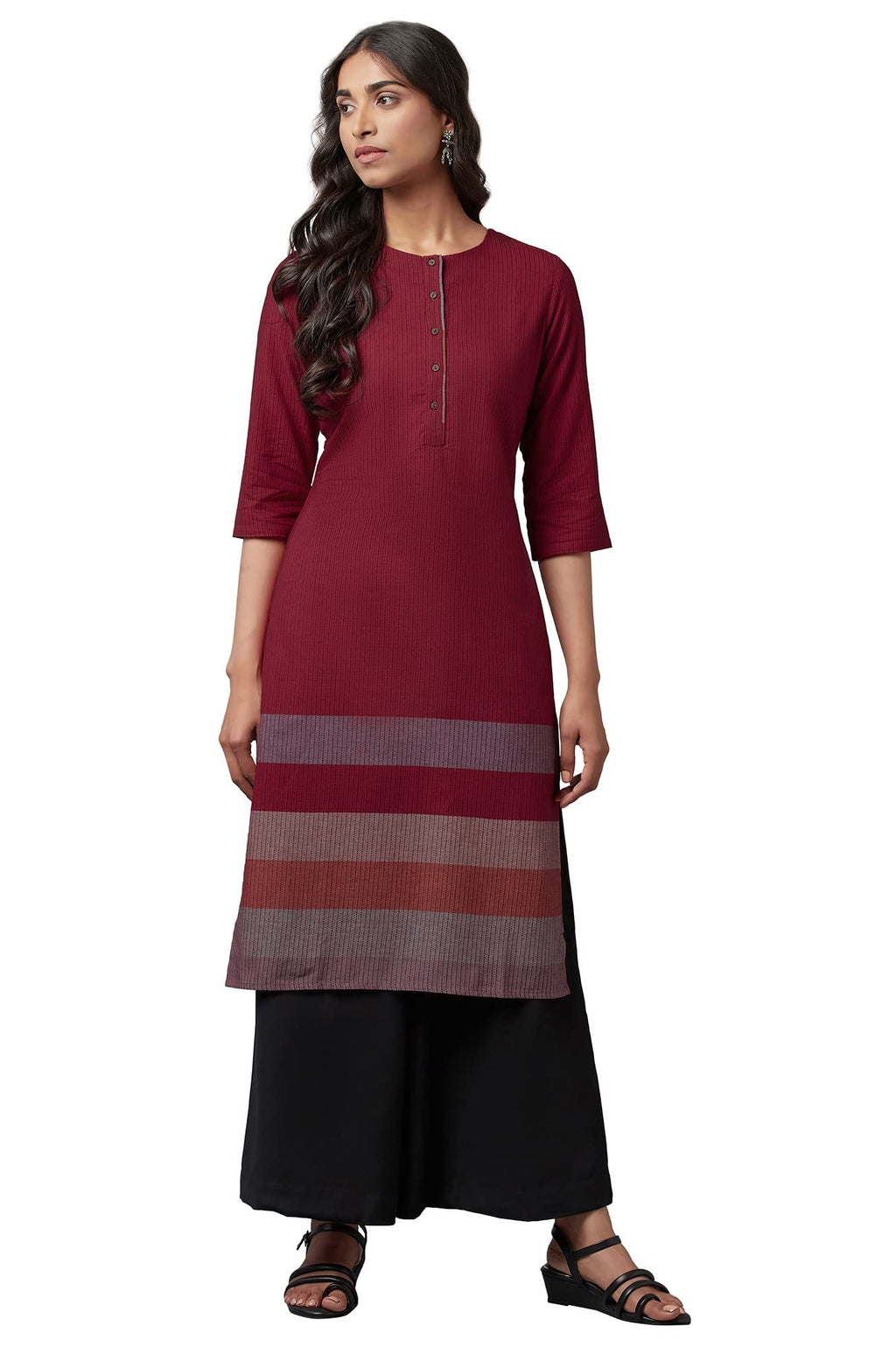 W For Woman Red Cotton Dobby Placket Kurta_22Few17690-312223_S