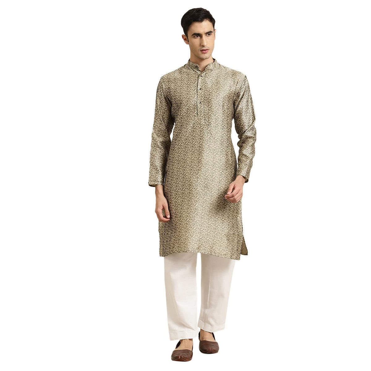 SOJANYA (Since 1958 Mens Jacquard Silk Beige Self Design ONLY Kurta Size: 44