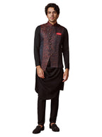 Manyavar Kurta Jacket Set For Men, Full Sleeves Mandarin Collar Ethnic Kurta Jacket Set For Festival, Wedding, Party Blended Ray