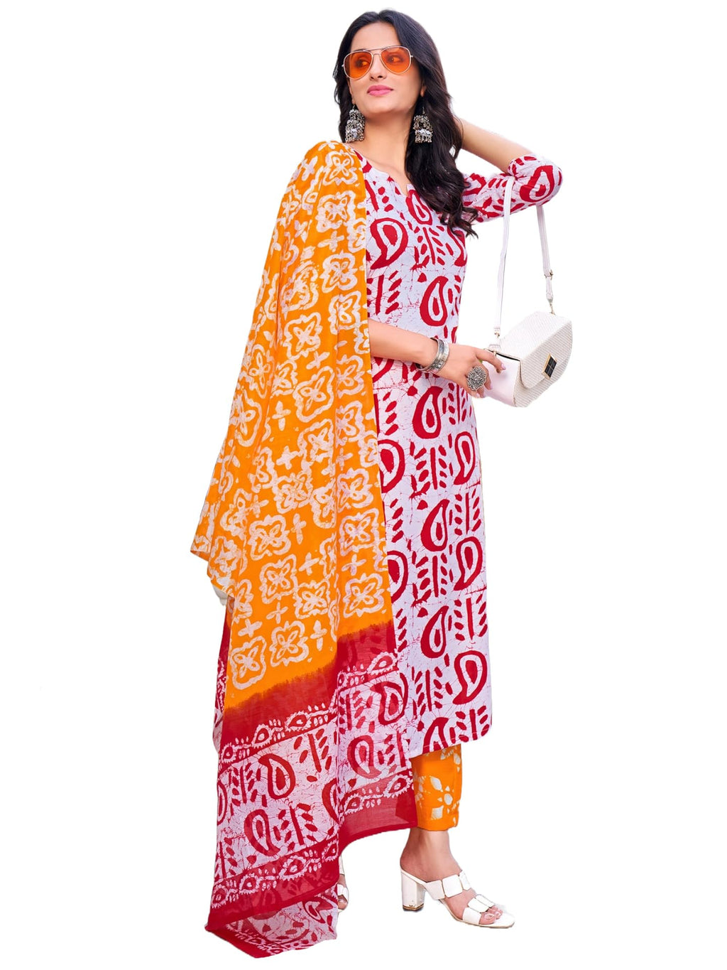 ANNI DESIGNER Womens Cotton Blend Straight Printed Kurta with Pant & Dupatta (Tiguna-Pink-NDS_M_Pink_Medium)