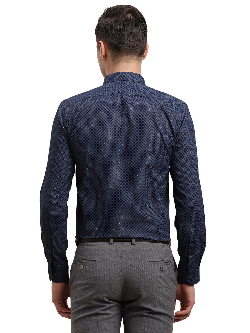 Turtle Men 100% Cotton Printed Slim Fit Blue Formal Shirt