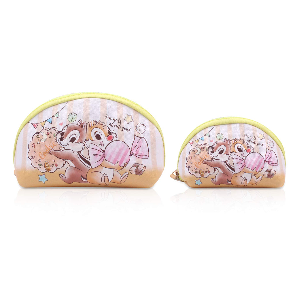 FINEX 2 pcs Set Chip n Dale PU Leather ONE Cosmetic Bag Make up Organizer + ONE Coin Purse with Straps