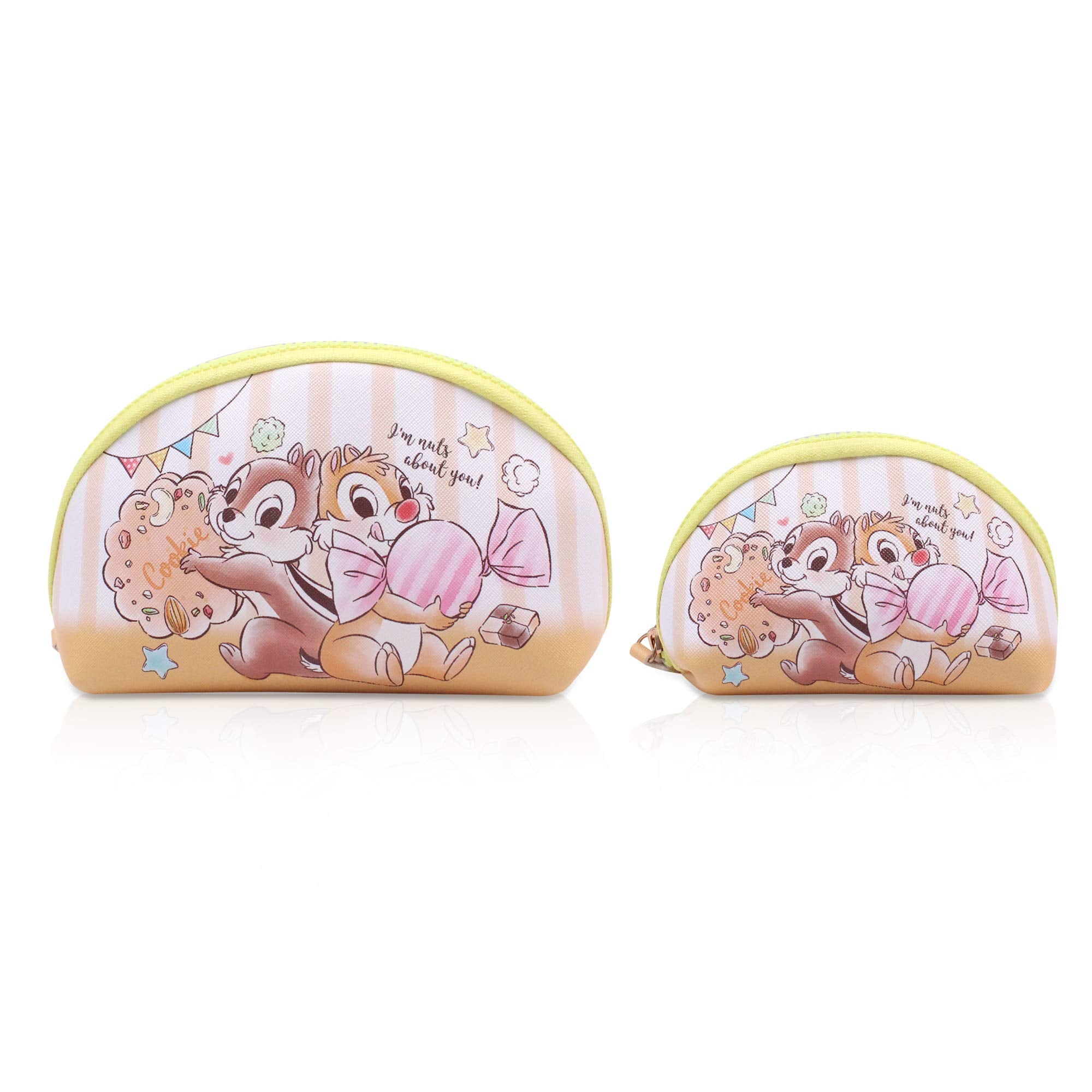 FINEX 2 pcs Set Chip n Dale PU Leather ONE Cosmetic Bag Make up Organizer + ONE Coin Purse with Straps