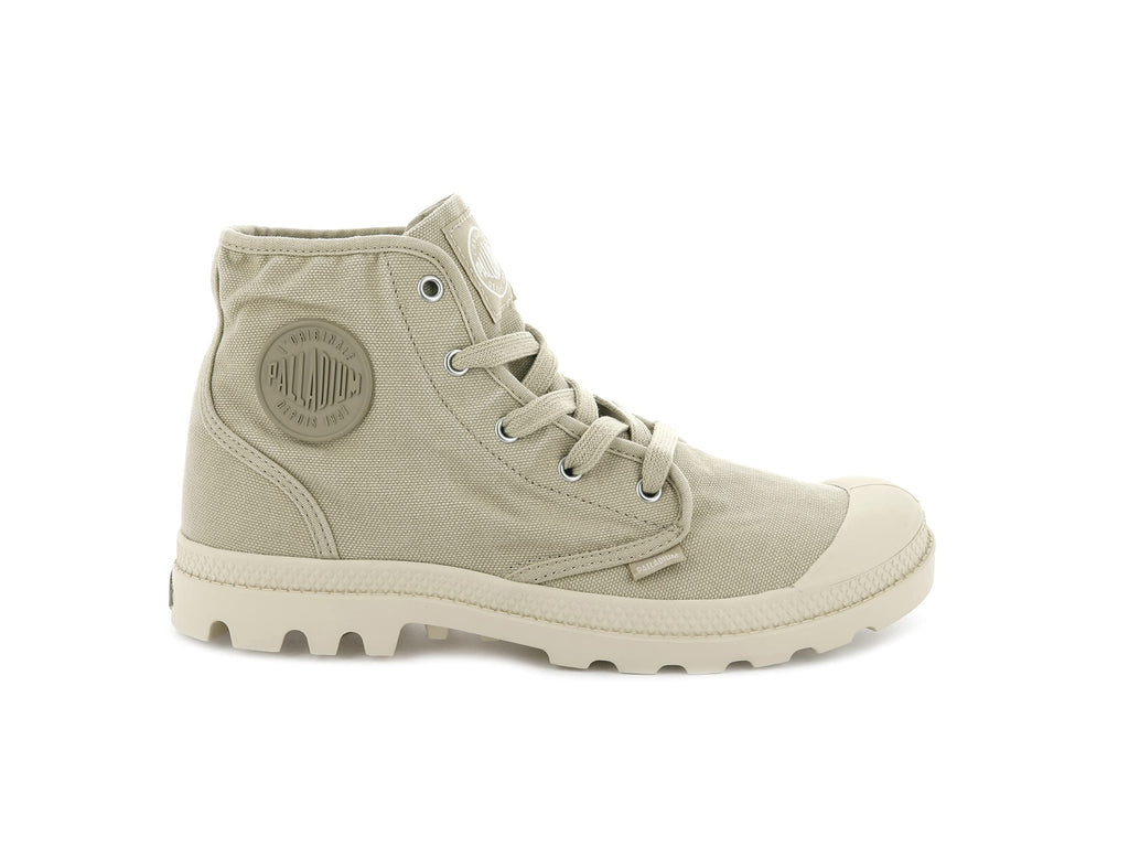Palladium Women's Pampa Hi Boot, Vegan Canvas Lace Up Boot, Sahara/Ecru, 7.5 M