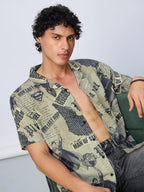 The Souled Store Superman: Its in The News Men and Boys Short Sleeves Collared Neck Button Front Grey All Over Printed Regular
