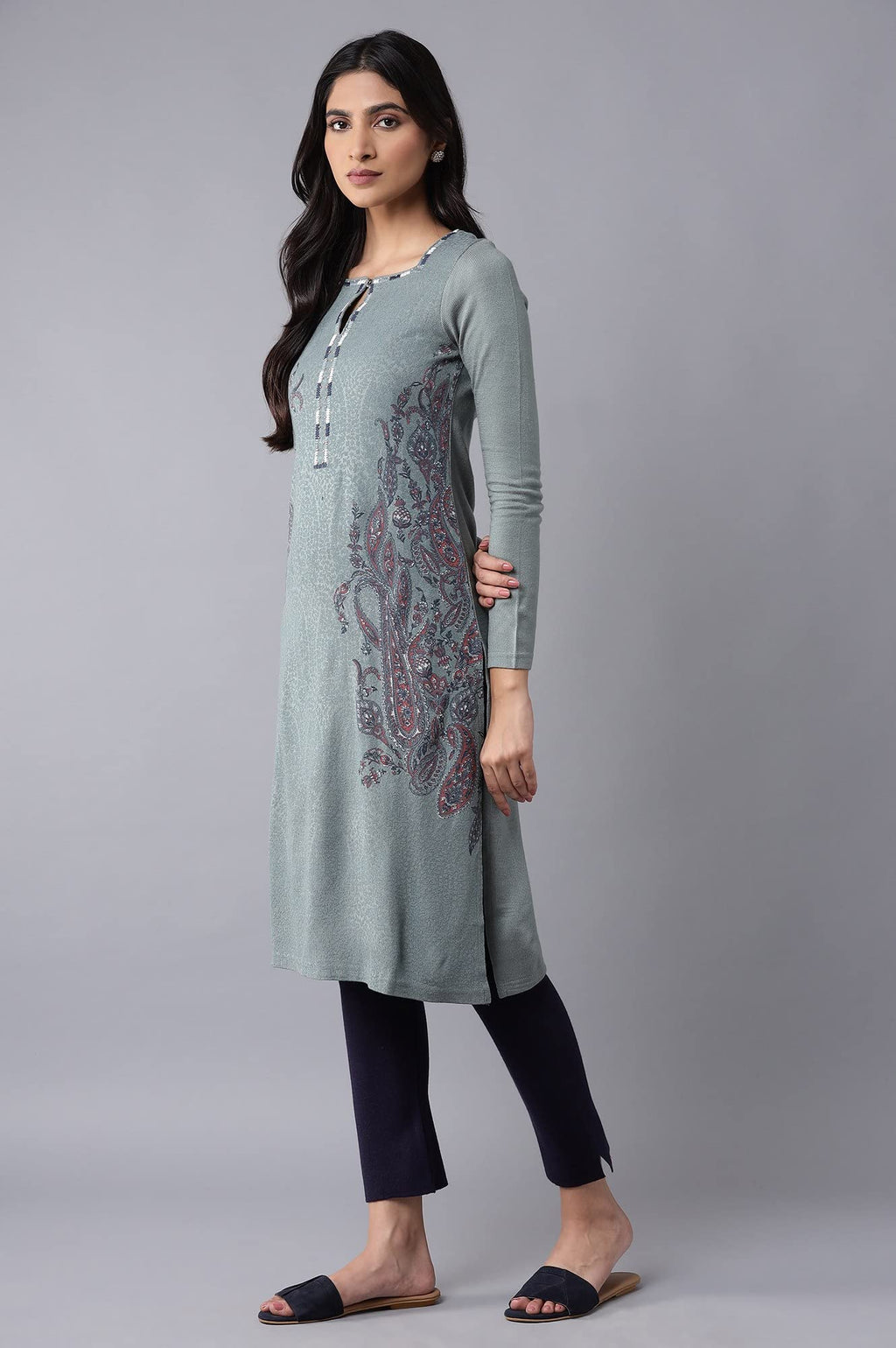 W For Woman Women Acrylic Regular Fit Light Embroidered A-Line Regular Kurta